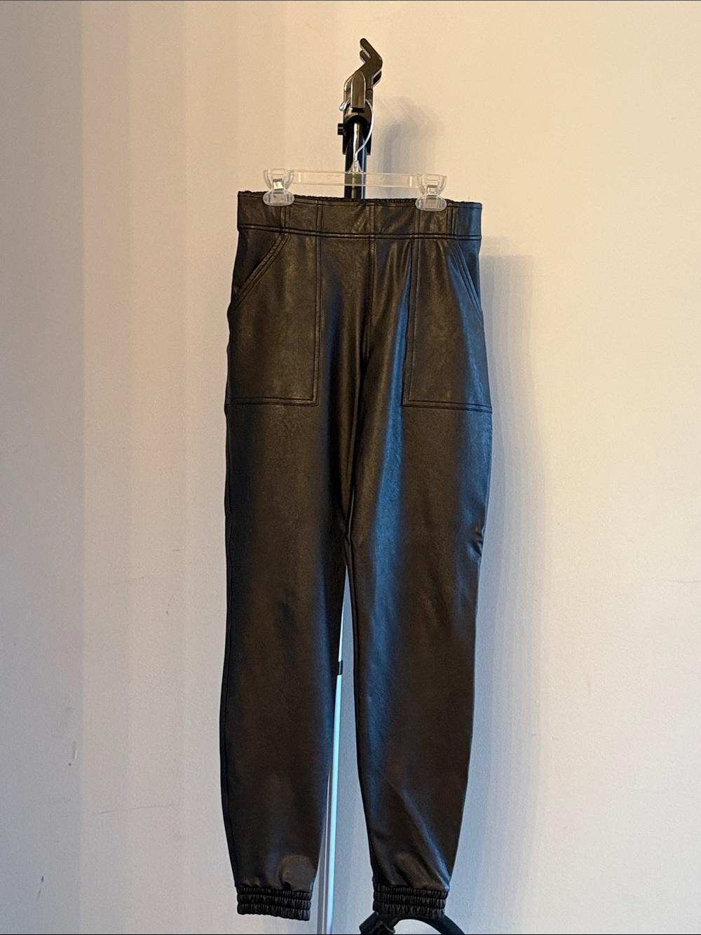 Women’s Black Faux Leather Jogger Pants - Sleek Casual Style